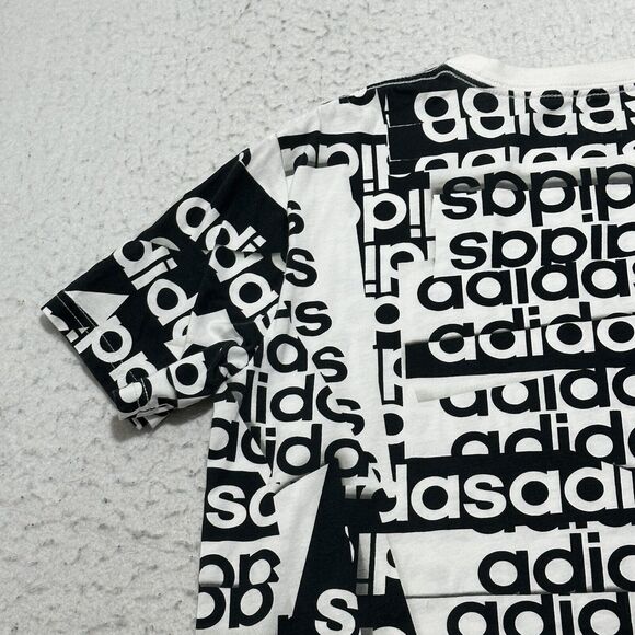 Adidas Boy's Large (14/16) Black White Logo Short Sleeve Athletic T Shirt - Picture 13 of 15